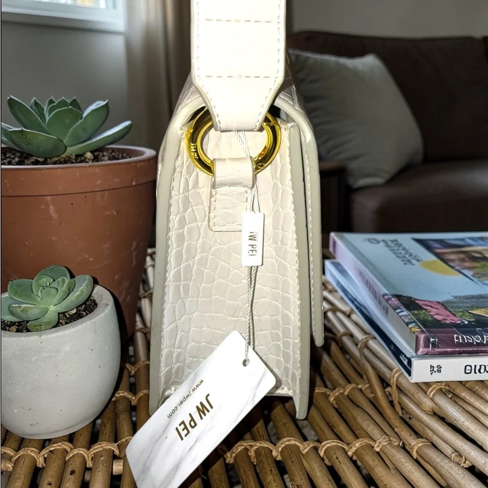 JW Pei Croc Embossed Mini Shoulder Bag Cream Vegan Leather Gold Hardware - Picture 5 of 13